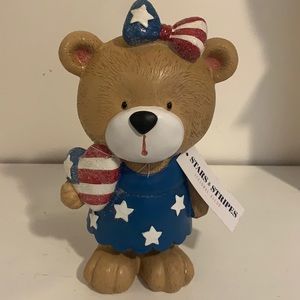 Stars & Stripes Patriotic Cute 9” inches Tall Bear. Brand New.